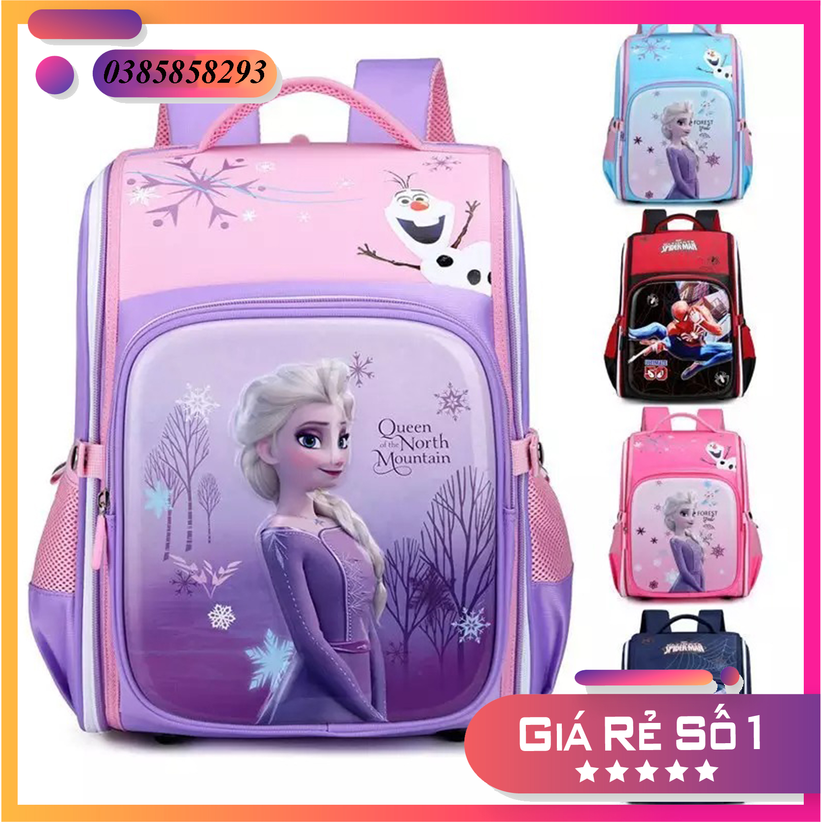 [LOẠI XỊN- áp mã miễn phí ship] Balo cho bé gái bé trai tiểu học form Hộp lưng êm chống thấm nước cặp sách học sinh cấp 1 hình công chúa Elsa siêu nhân Spider man người nhện