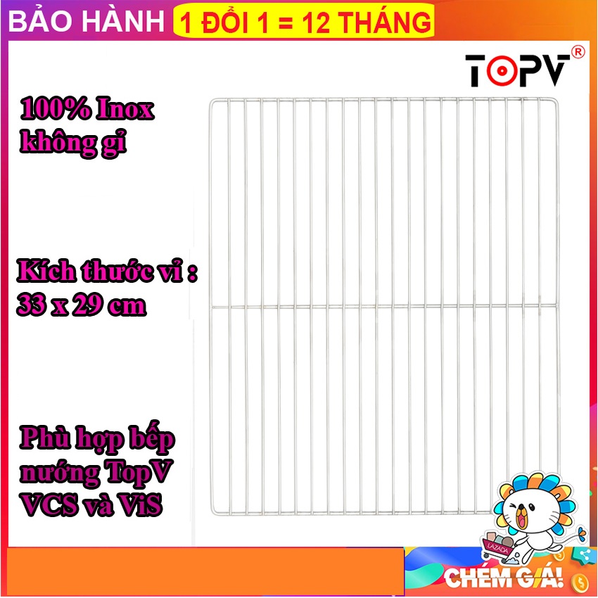 Vỉ nướng inox 33x29cm, phù hợp bếp nướng TopV VCS và ViS, vỉ nướng thịt cao cấp không gỉ, an toàn sức khỏe [vỉ nướng điện]