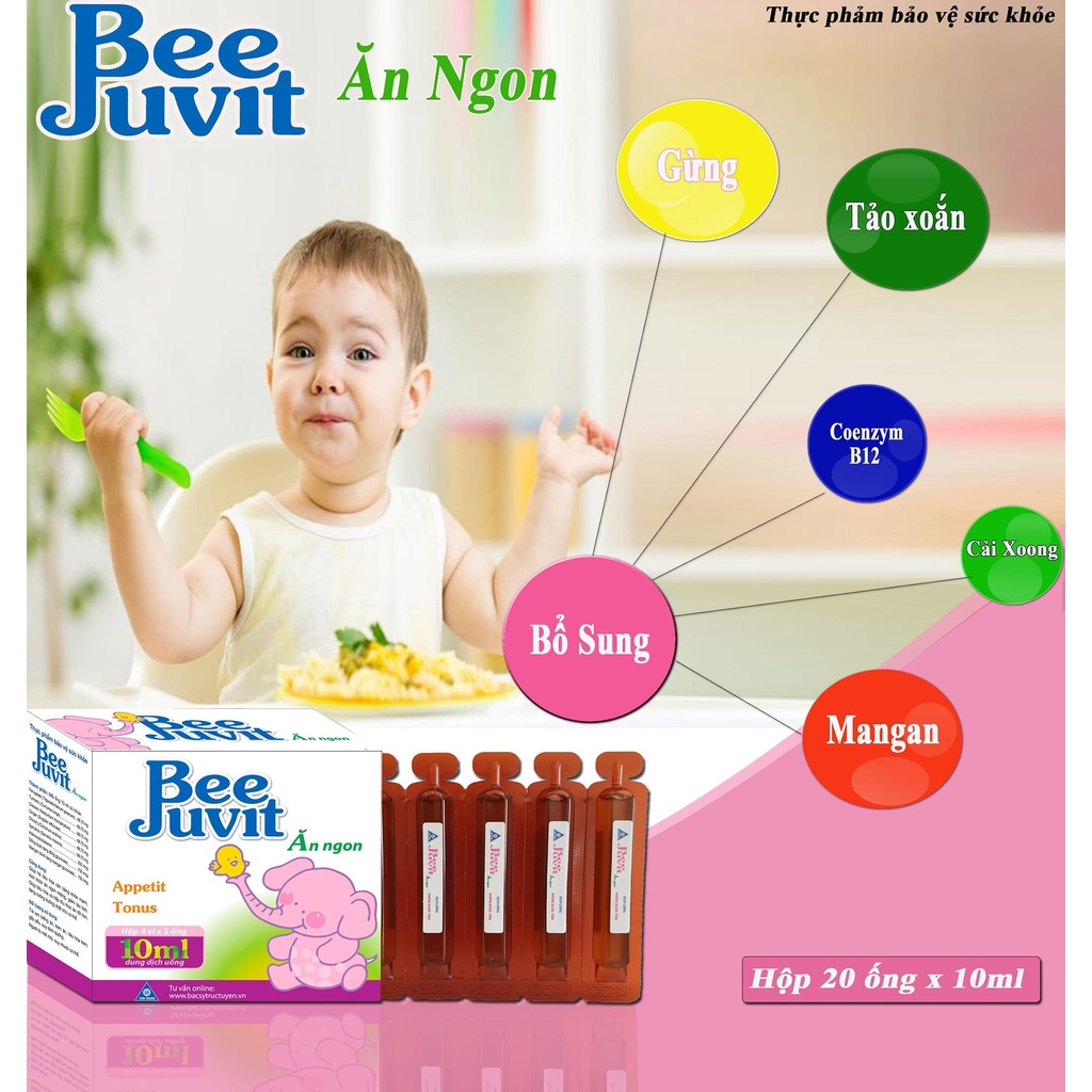 Siro Beejuvit Ăn Ngon - Kích thích ăn ngon, hỗ trợ tiêu hoá - Hộp 20 ống