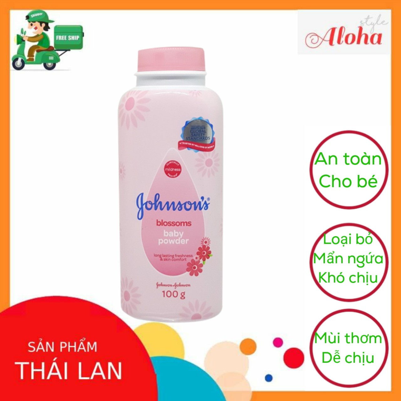 Phấn Rôm Johnson Baby Thái Lan 100g- Chống hăm tã và chăm sóc da Tránh ẩm ướt và không bị rôm sẩy hay mẫn ngứa do tã lót- ALOHA STORE