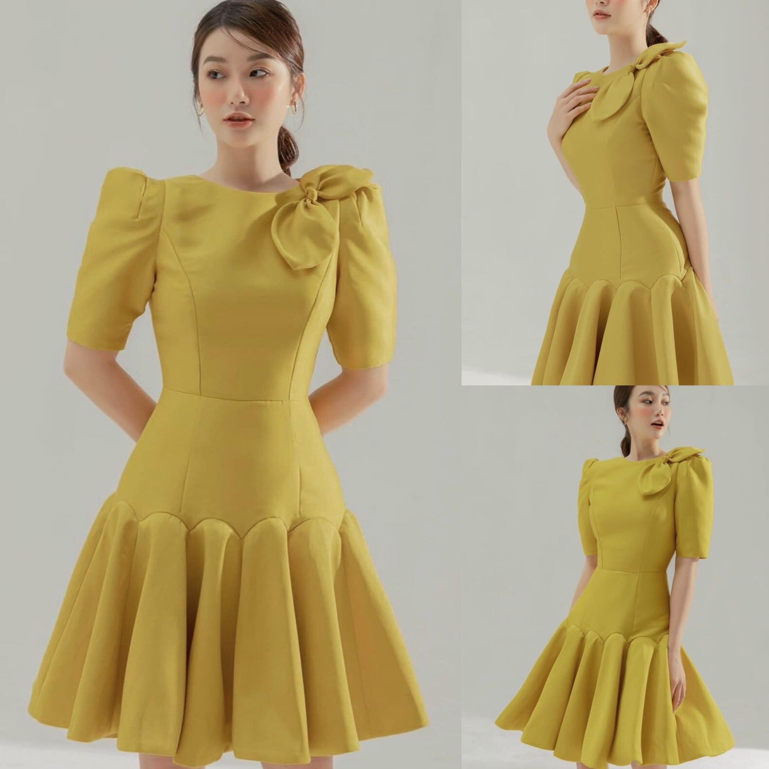 Đầm xoè nơ vai xếp vây kiểu dáng công chúa FREESIZE DƯỚI 55KG - [Rẻ sập sàn Lazada] – Sang chảnh,quý phái (HOT) – Tặng quà xinh