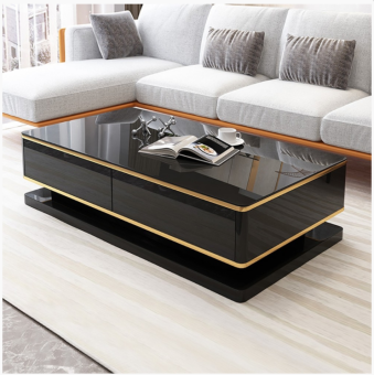Bàn trà hình chữ nhật,màu đen có ngăn chứa 4 ngăn kéo,bề mặt sơn bóng cao cấp-EL-BT01 - Nội thất Elegant
