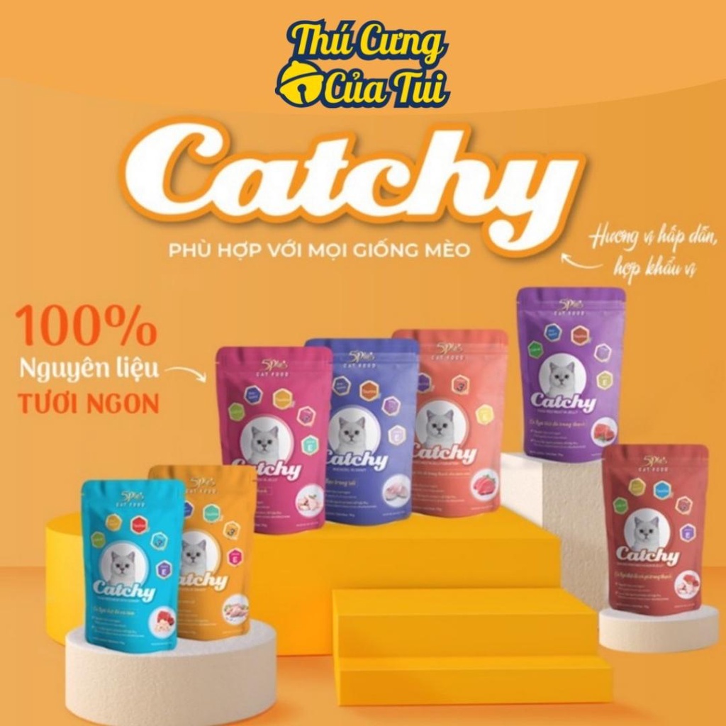 Thức ăn pate cho mèo 5plus catchy gói 70g - thú cưng của tui