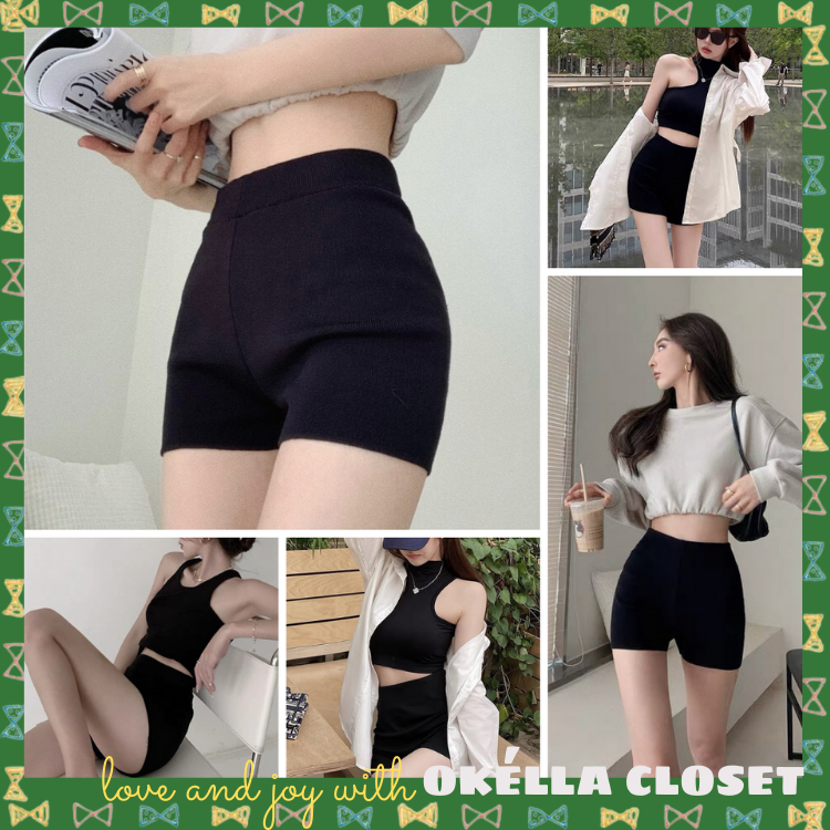Quần legging đùi ngắn nữ chất vải dày dặn cạp cao, co giãn 4 chiều thoáng mát không xù lông Okella