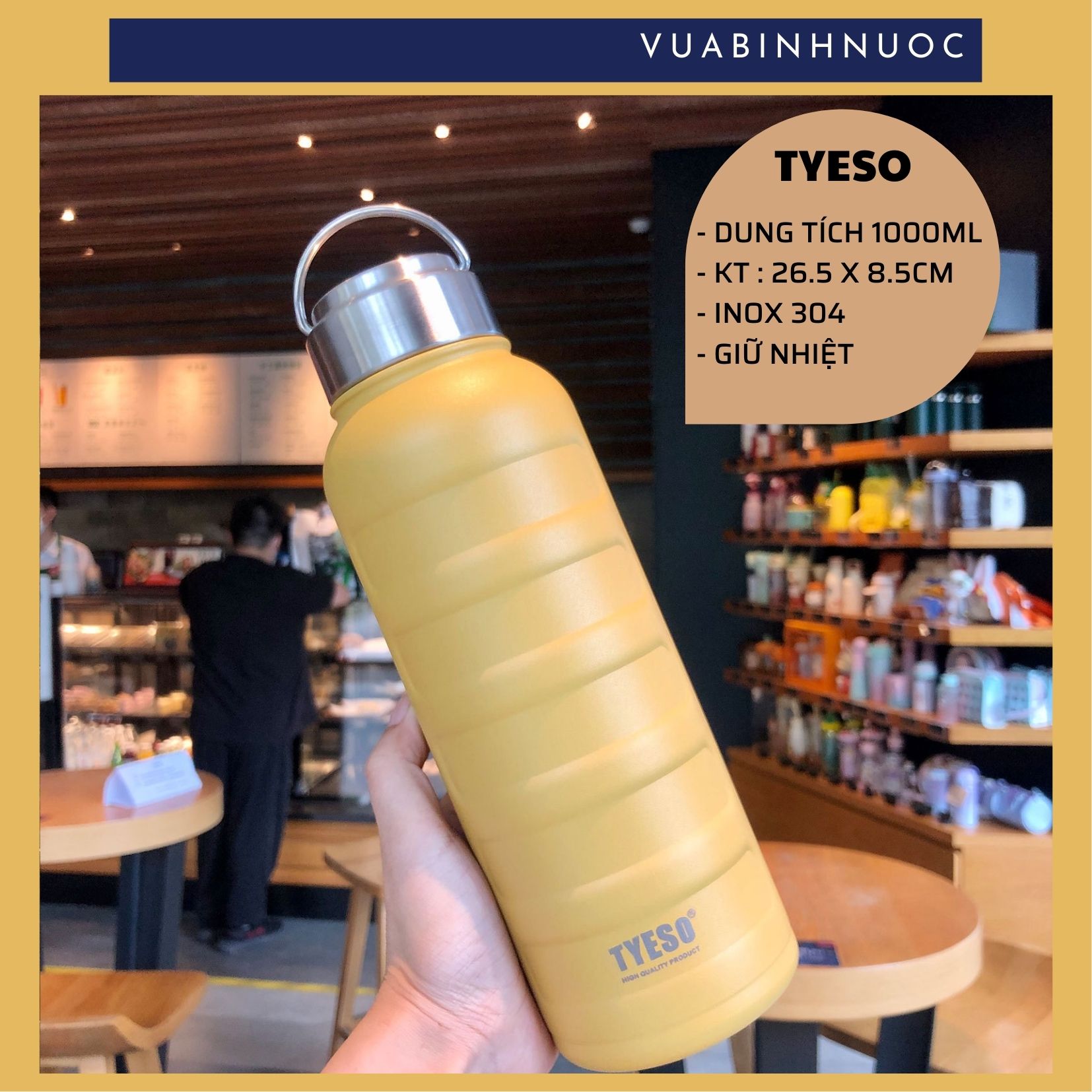 Bình Tyeso 1000ml giữ nhiệt có quai xách - vuabinhnuoc