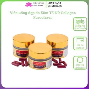 Viên uống đẹp da Sâm Tố Nữ Collagen Puecolazen hộp 3 lọ x 15 viên cân bằng nội tiết tố nữ Newstyle TPCN06