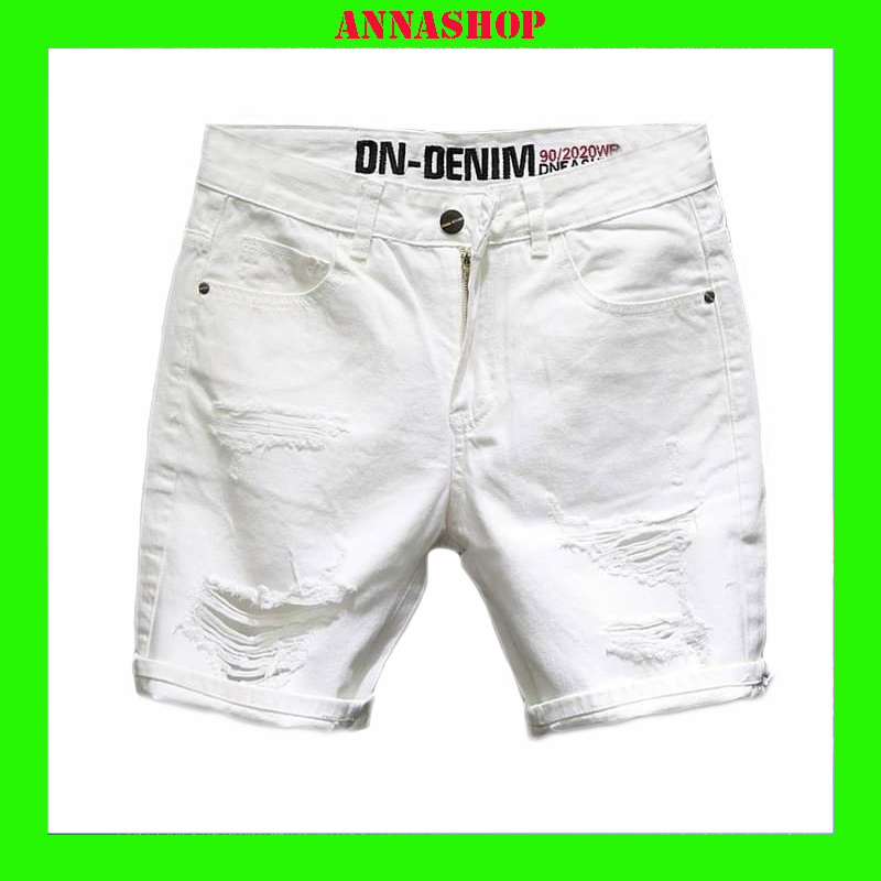 Quần short jean nam màu trắng rách kiểu thời trang cao cấp Annashop - QSJNAN250
