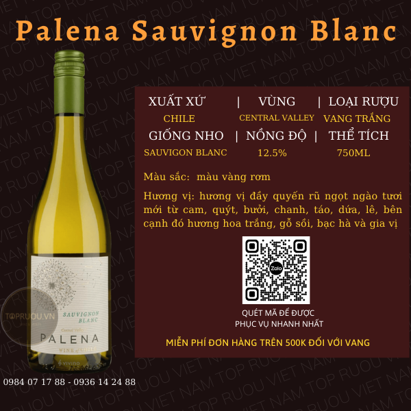Vang trắng palena sau.vignon bl.anc 750ml - chile - 12.5%