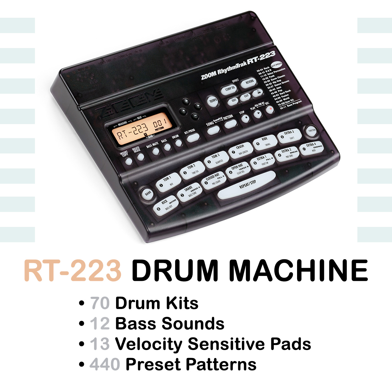 Zoom RT-223 RhythmTrak Compact Drum Machine with MIDI IN, DSP 