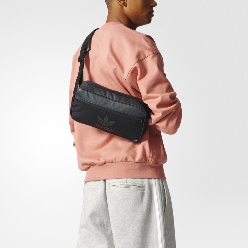 Túi đeo chéo nam nữ Adidas unisex, Túi đeo hông hàn quốc chất da màu đen giá rẻ thời trang chống nước