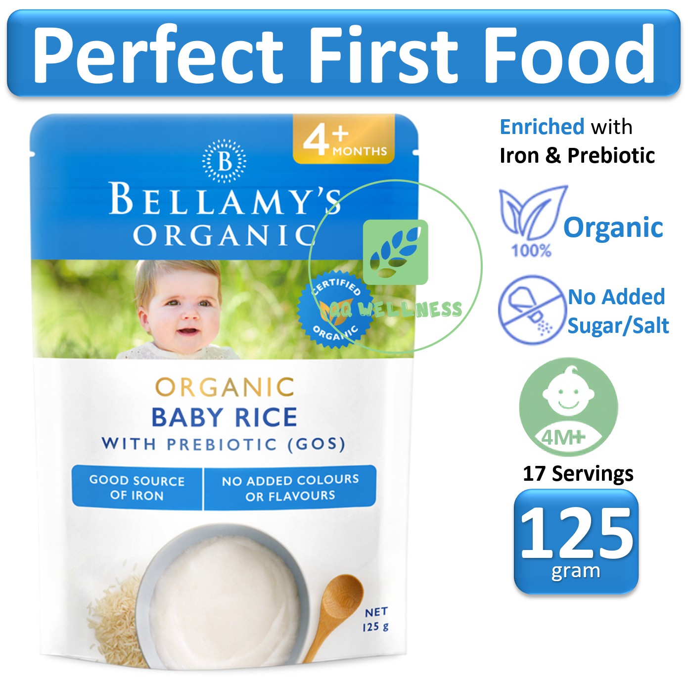 Bellamys Organic Baby Food 5+ Months 125G Baby Rice Puree