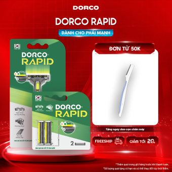 DORCO RAPID - Dao Cạo Râu Hàn Quốc 2 Lưỡi - Bộ Gồm Hộp 1 Cán 1 Đầu Cạo và Vỉ 2 Đầu Cạo