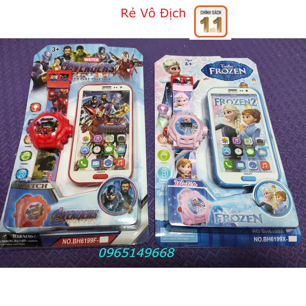 Đồng Hồ Và Điện Thoại Phát Nhạc Frozen, Elsa, Độ Chó Cứu Hộ, Siêu Anh Hùng