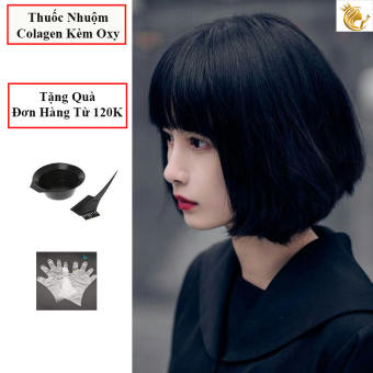Thuốc Nhuộm Tóc Collagen Màu Đen Tuyền Kèm Oxy