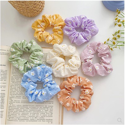 Scrunchies, dây buộc tóc, dây cột tóc hoa cúc phong cách hàn quốc siêu dễ thương