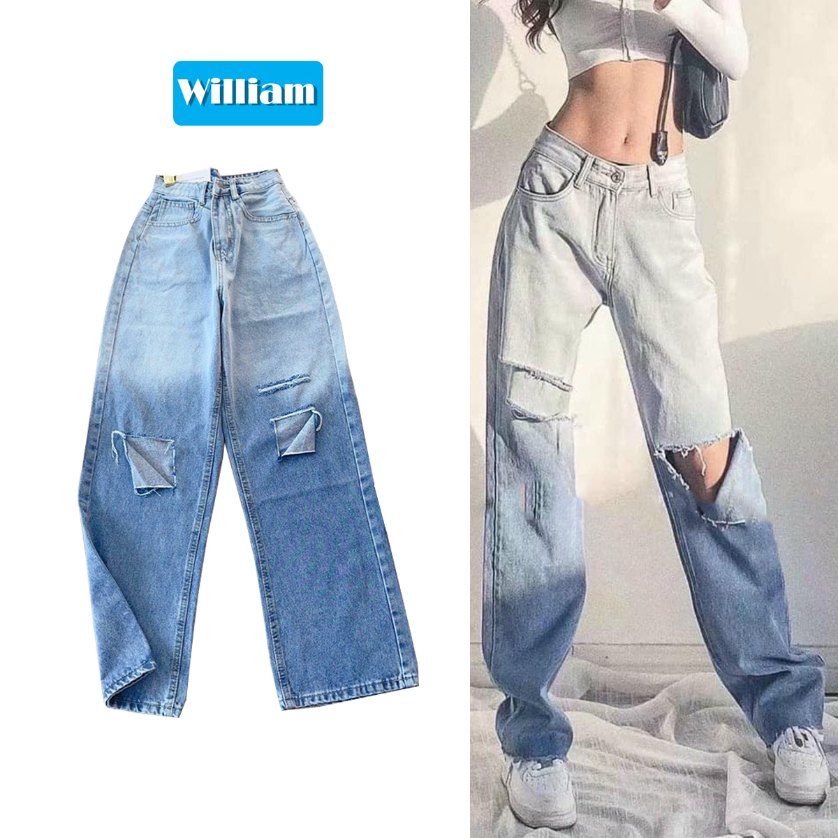 Quần jean baggy nữ loang màu độc đáo William - AT126A