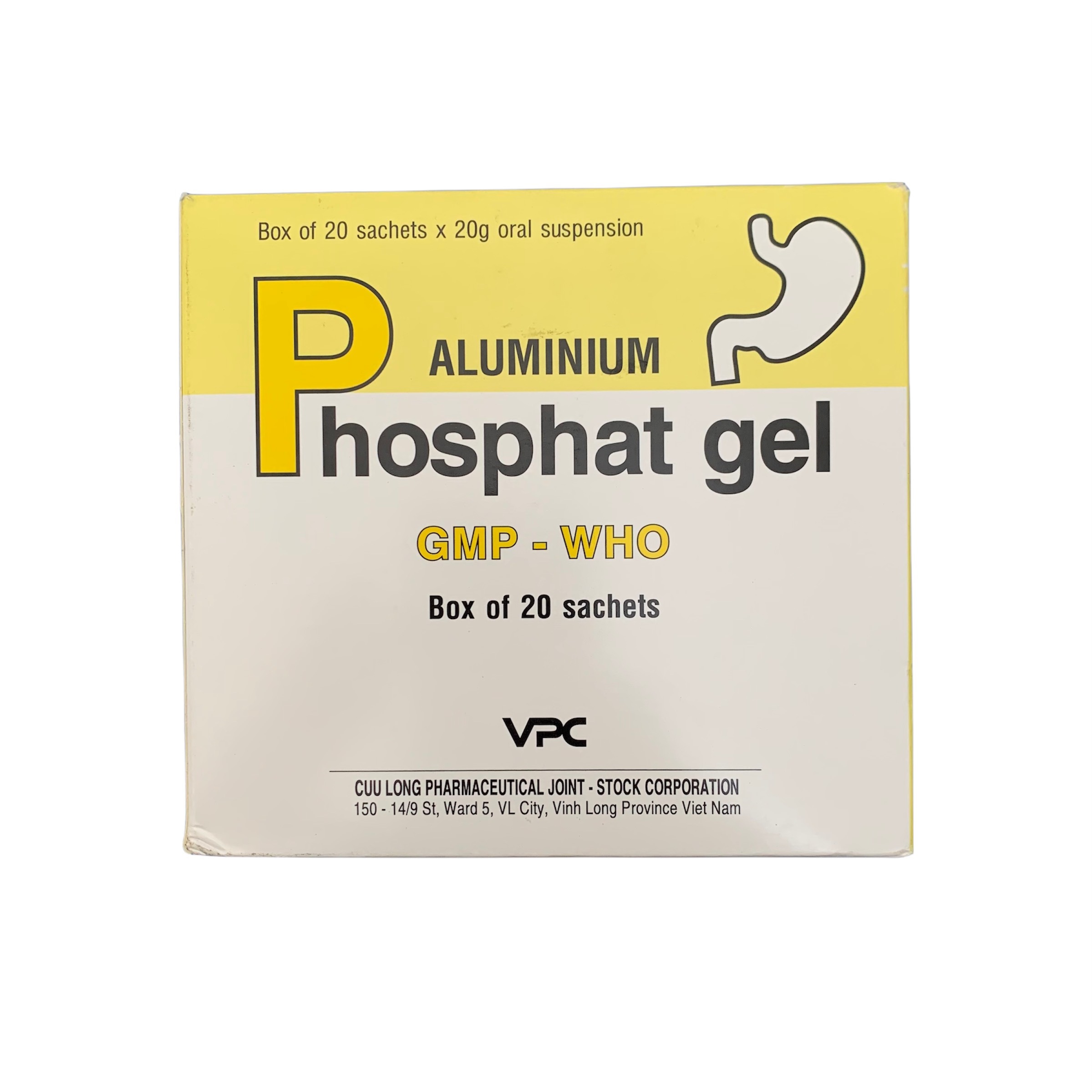Hỗn dịch uống Aluminium Phosphat gel hỗ trợ giảm ợ nóng, ợ chua dạ dày - Hộp 20 gói