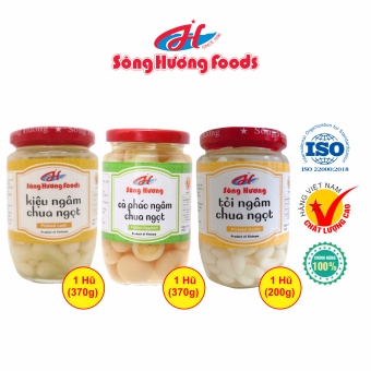 Combo 1 Hũ Củ Kiệu Ngâm Chua Ngọt 370g + 1 Hũ Cà Pháo Muối Ngâm 370g + 1 Hũ Tỏi Ngâm Chua Ngọt 200g Sông Hương Foods
