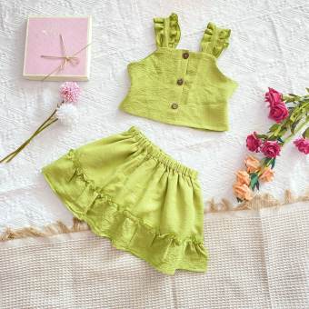 Sét đồ bộ gài nút  chân váy có lót quần dễ thương