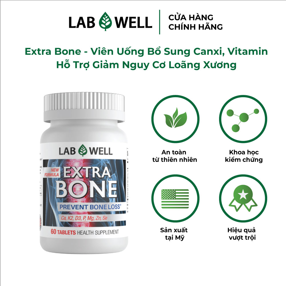 Viên uống Extra bone bổ Sung Canxi, Vitamin, hỗ trợ giảm nguy cơ loãng xương - Lab Well