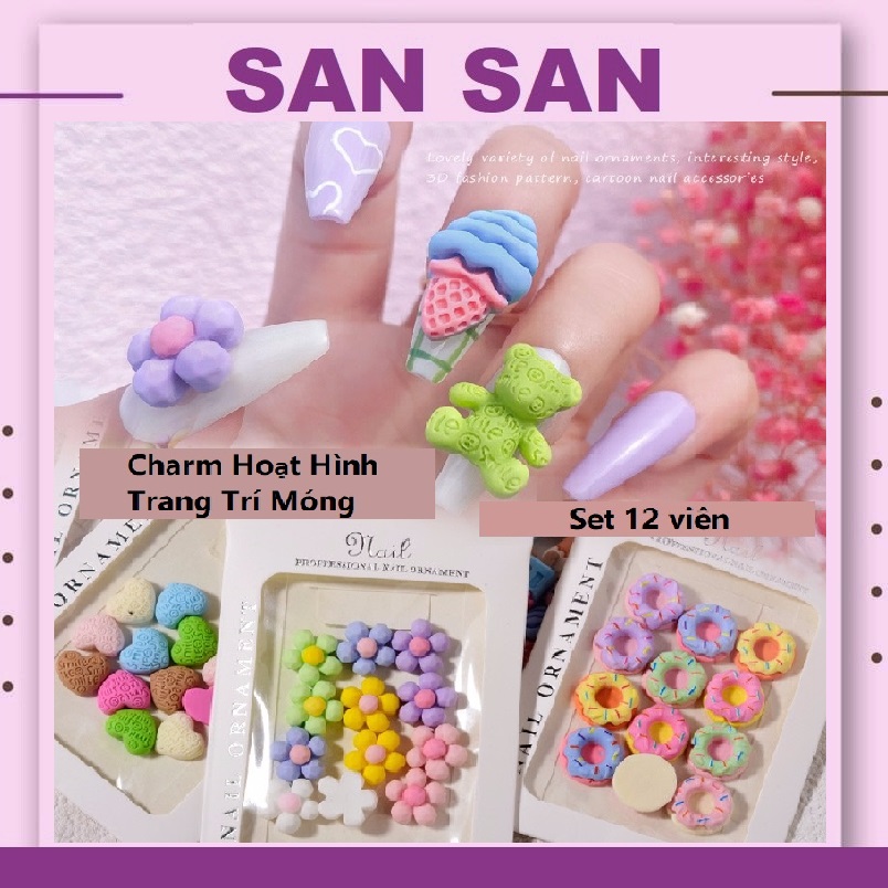 Set Charm hoạt hình, Charm nail trang trí móng, Charm hoạt hình trang trí