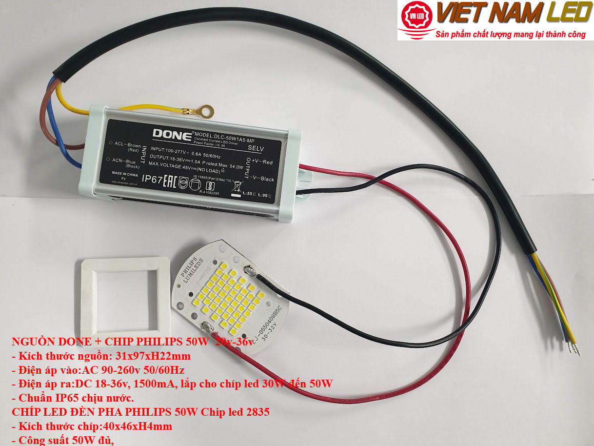 Nguồn done dlc + chip philips 50w 2835 20v-36v - tặng kèm keo tản nhiệt