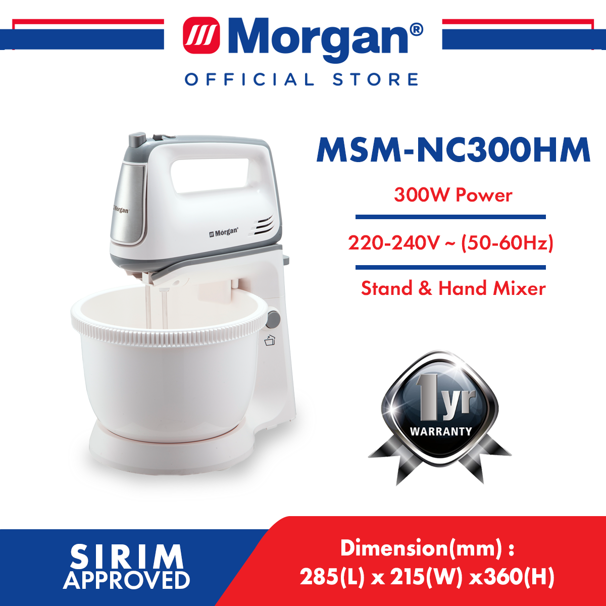 MORGAN MSM-NC300HM STAND MIXER 300W