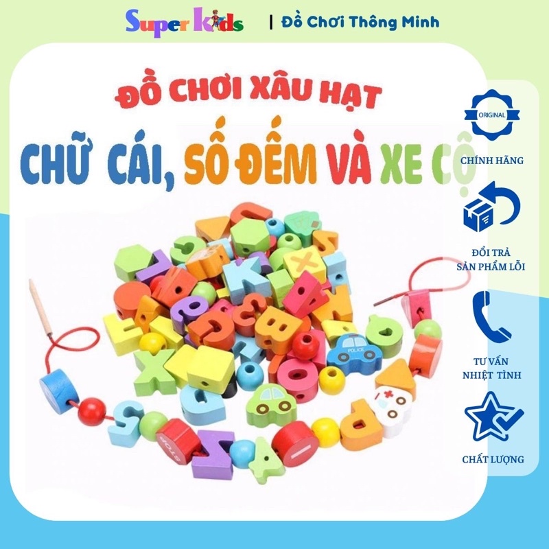 Bộ xâu dây luồn hạt chủ đề chữ, số và phương tiện giao thông 75pcs
