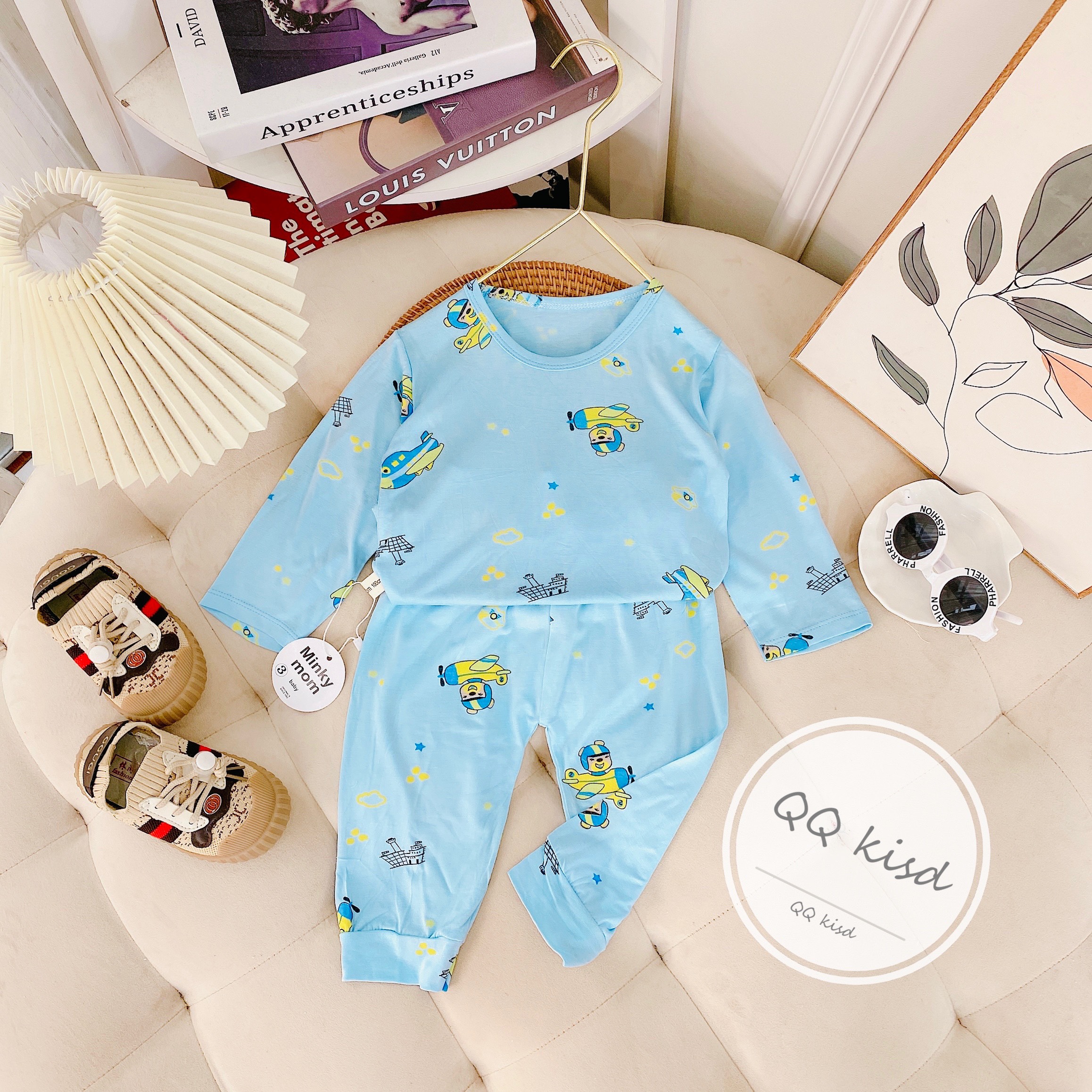 Bộ Dài Tay Cho Bé Chất Thun Lạnh MINKY MOM Cho Bé Trai Bé Gái Size Bé Từ 5 – 16kg