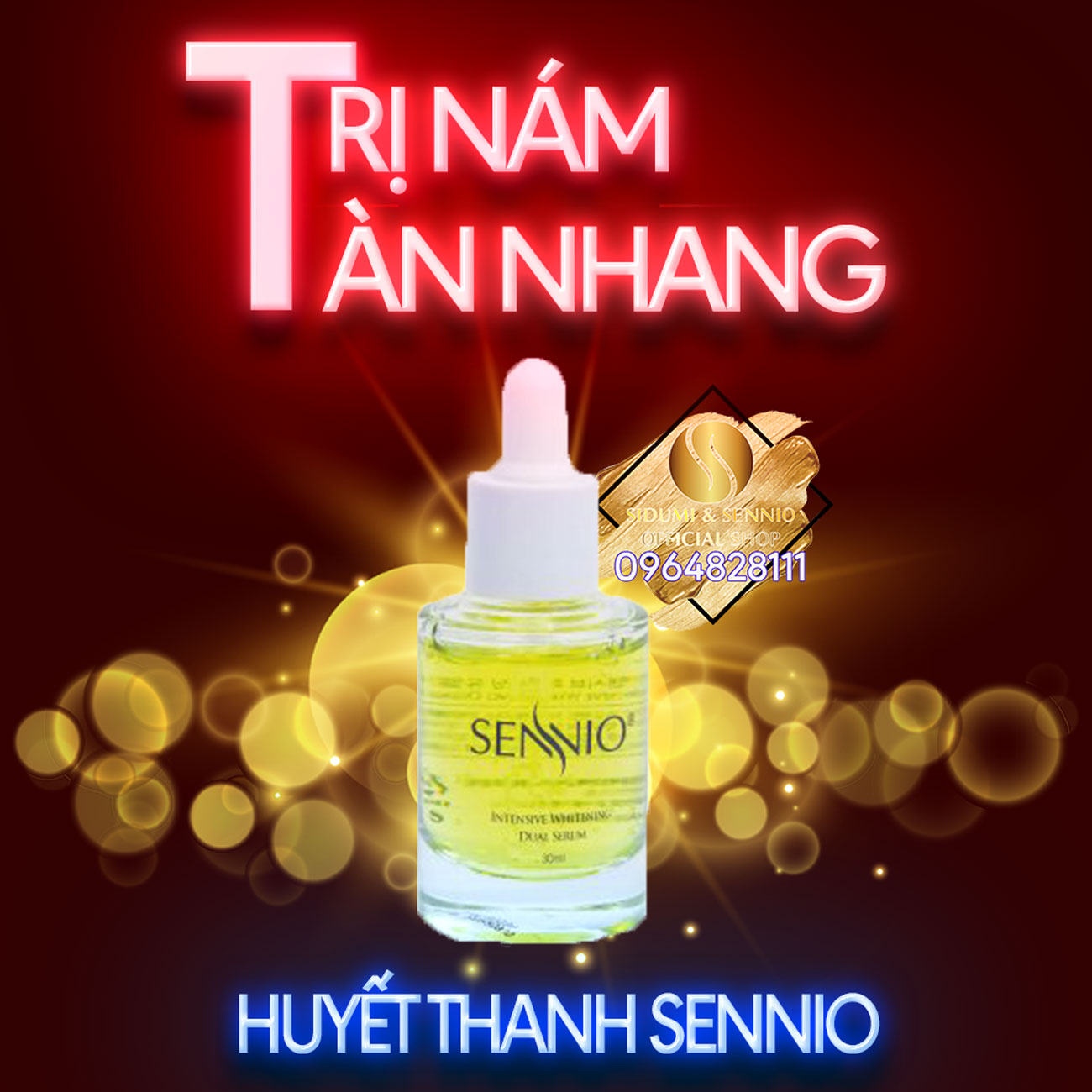 Huyết thanh trị nám đậm, làm đều màu da, serum trị tàn nhang, đồi mồi, làm trắng da, se khít lỗ chân lông SENNIO - Intensive Whitening Dual Serum