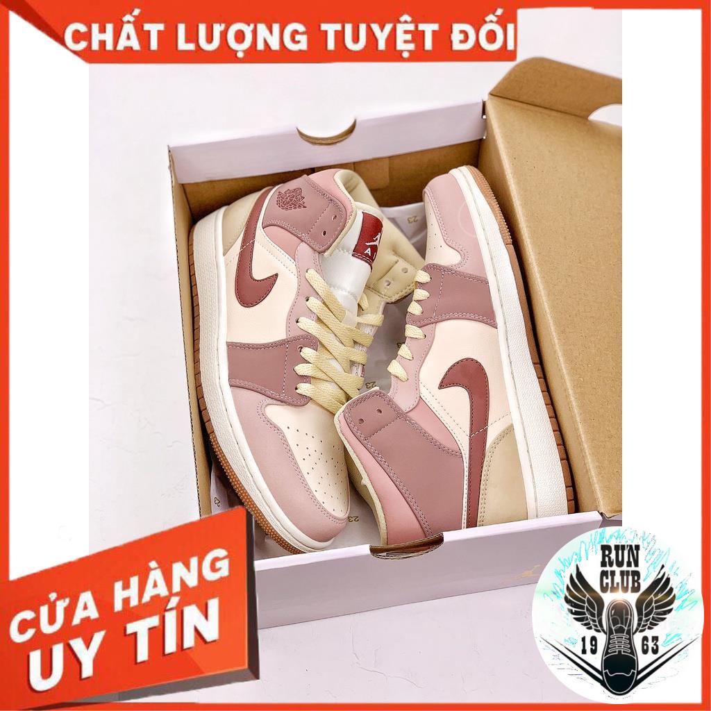 Giày thể thao Air Jordan 1 Mid Milk Tea Brown hồng đất mẫu mới năng động, hot hit dành cho nữ