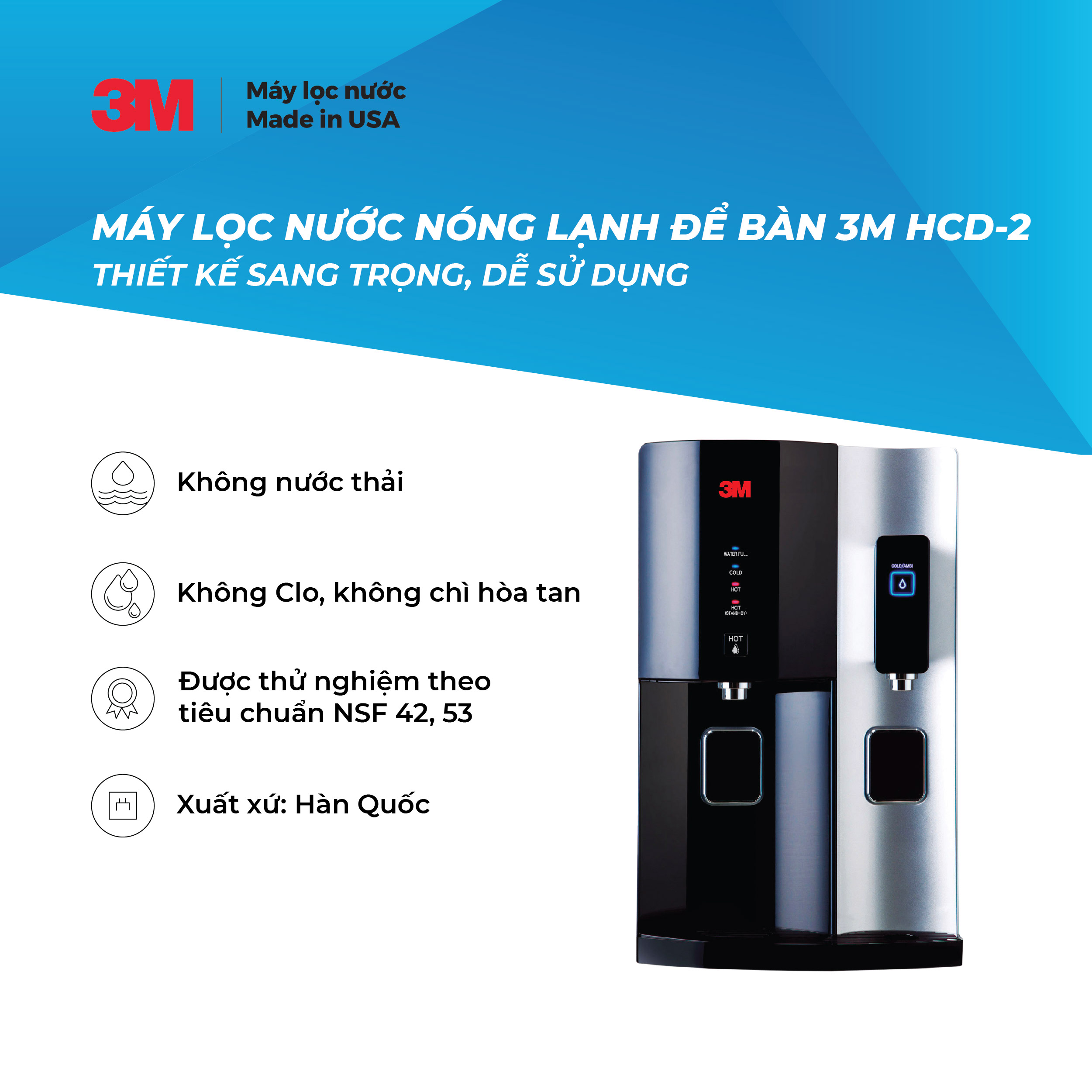 Máy lọc nước 3m hcd-2 để bàn cao cấp - 3 chế độ nước nóng lạnh nguội tích hợp đèn uv diệt khuẩn