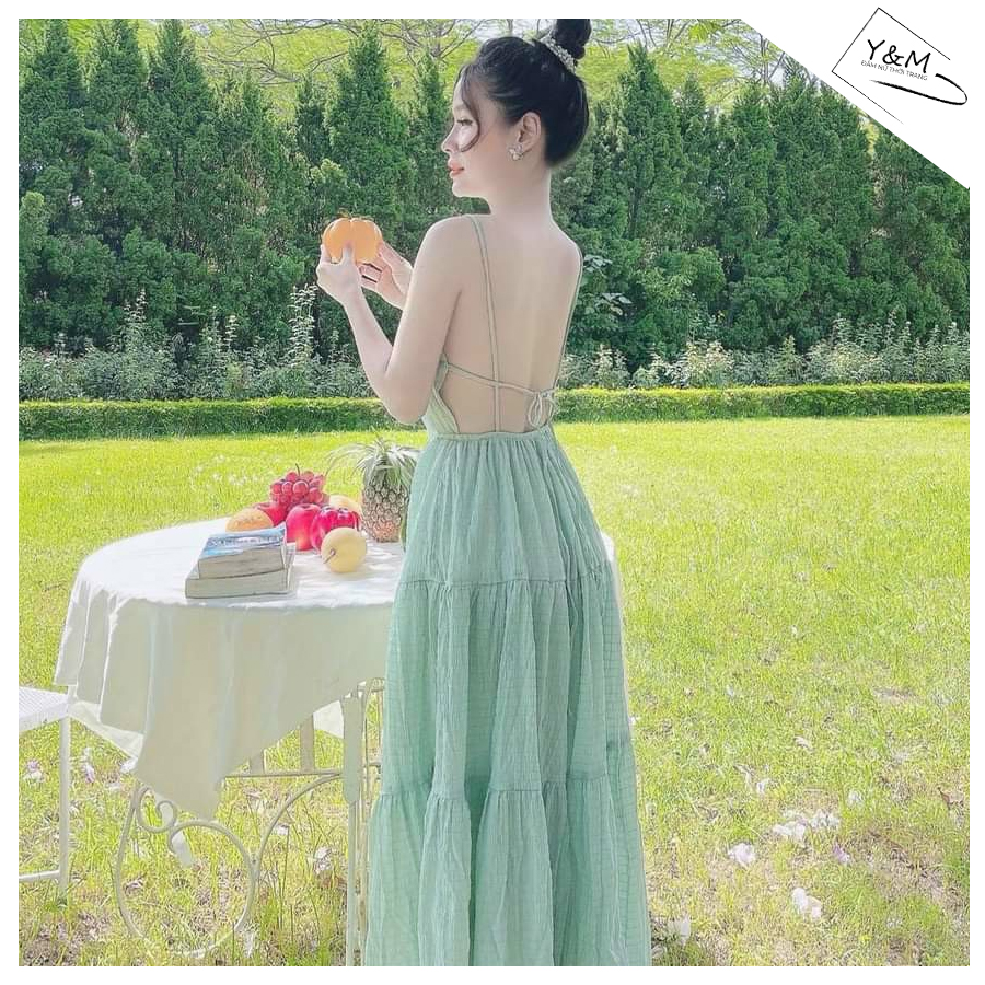 Đầm maxi 2 dây hở lưng hàng 2 lớp loại đẹp chất lụa hàn cao cấp FREESHIP đầm nữ dáng xòe đi biển du lịch