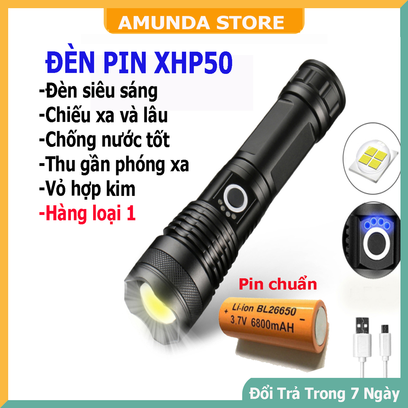 Đèn pin siêu sáng,đèn pin cầm tay XHP50 chiếu xa,chống nước