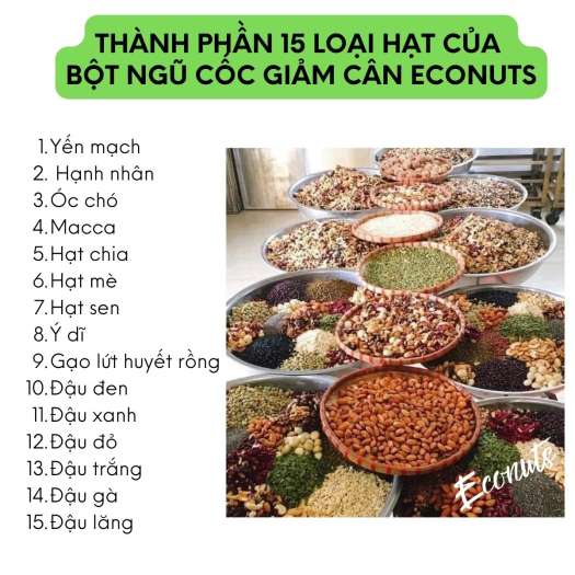 Bột ngũ cốc giảm cân cao cấp ECONUTS 15 loại hạt dinh dưỡng hữu cơ, giảm mỡ ăn sáng tiện lợi