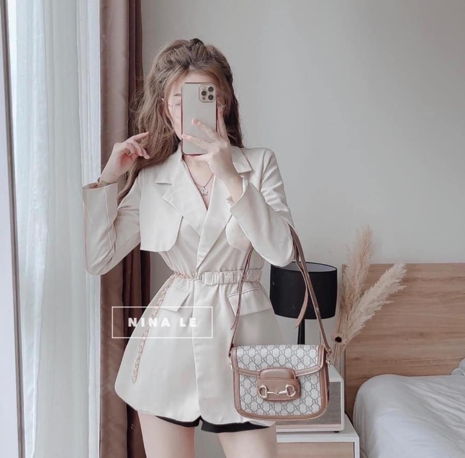 Áo vest nữ ,Áo blazer 2 lớp kèm đai dây xích sang trọng lịch sự có 2 mầu kiểu dáng thanh lịch ,lịch sự BESTHOME