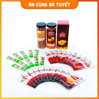 Combo BÀN TAY HOẢ TIỄN  gồm: 1 bim mái tôn +1 hũ đùi gà phô mai+ 1 túi thạch rau củ+10 dải bò  +10 nem nướng phên, Snack Đồ ăn vặt Việt Nam