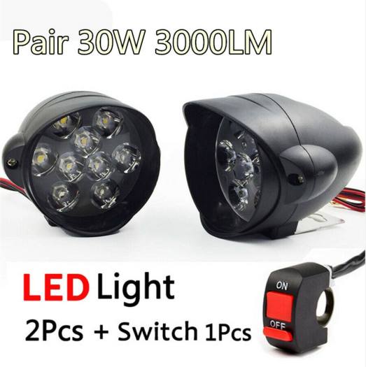 2 Chiếc Đèn Pha Xe Máy Màu Trắng 30W 6000K Đèn Sương Mù LED Chiếu Điểm Có Công Tắc