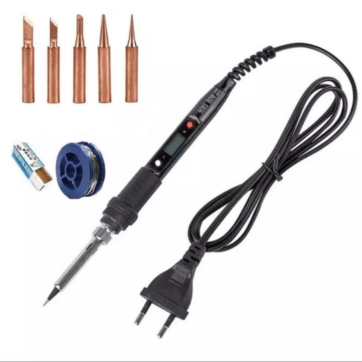 Máy hàn thiếc 80w có LCD báo nhiệt , chỉnh nhiệt , 5 đầu hàn đồng , 1 cuộn thiếc và 1 hộp nhựa thông