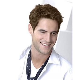 Tóc giả nam ngắn tóc giả màu nâu nhạt thẳng lớp tóc giả lỏng