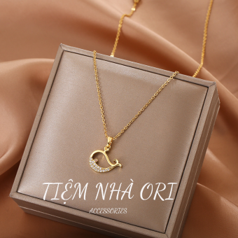 Dây chuyền nữ cá heo đính đá - Vòng cổ nữ chất liệu hợp kim cao cấp