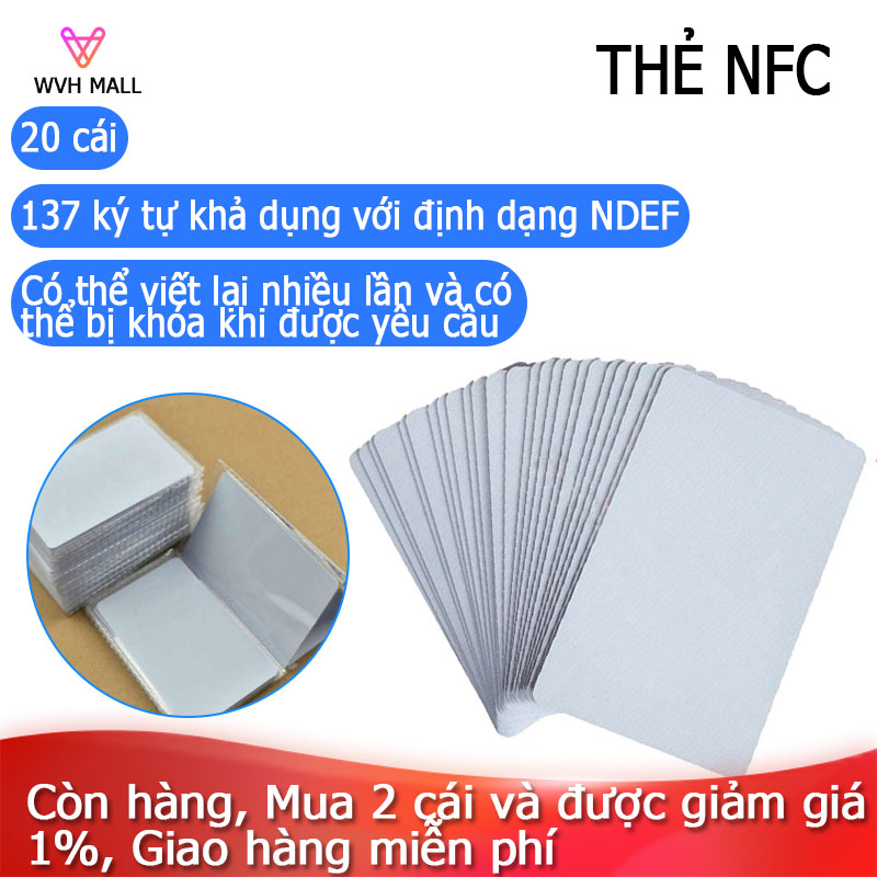 20Pcs NFC Cards White Blank for NTAG215 PVC Tags Waterpoof 504Bytes Chip Sticker