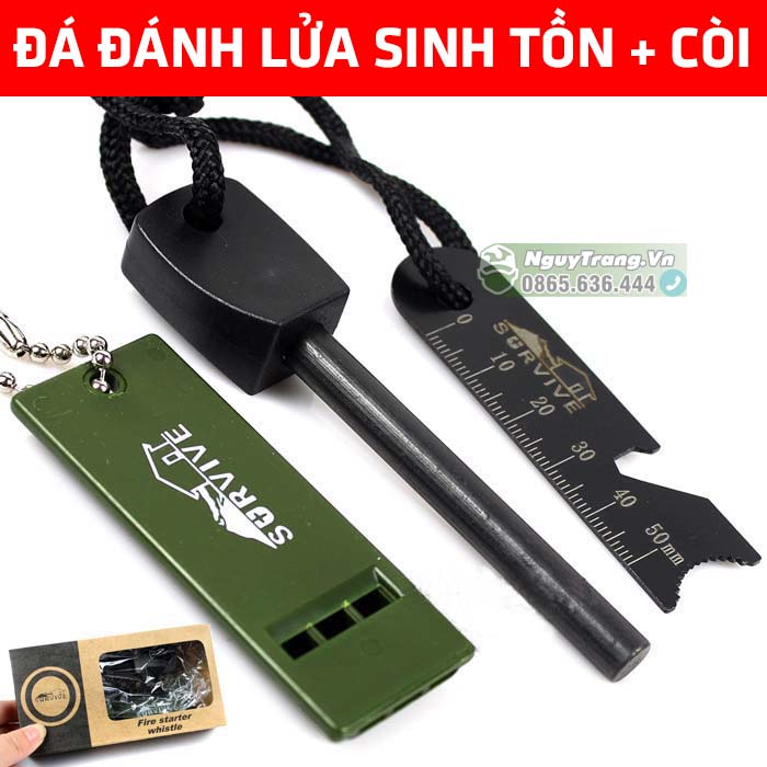 Đá đánh lửa sinh tồn - Quẹt lửa magie chống nước tặng kèm còi