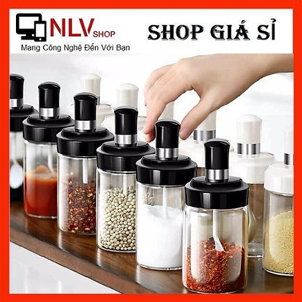Hũ đựng gia vị thuỷ tinh Hũ gia vị kèm muỗng Lọ đựng gia vị có nắp kèm muỗng