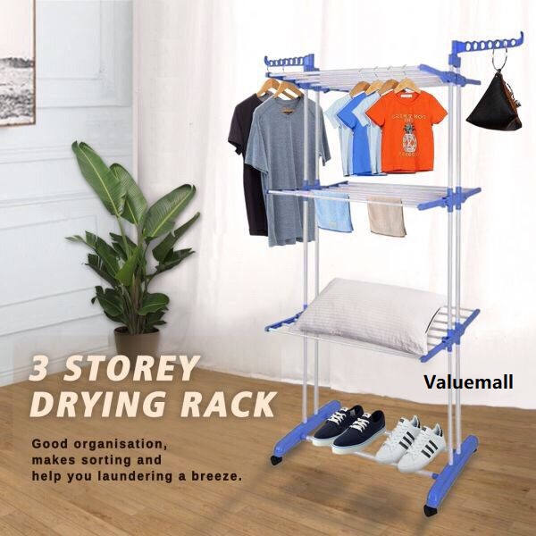 Kentaly Clothes Drying Rack, 3-Tier Collapsible Rolling Dryer Clothes  Hanger Adjustable Large Stainless Steel Garment Laundry Racks with Foldable