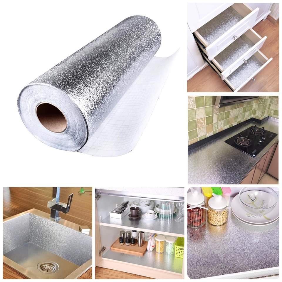 Cuộn 2 mét decal giấy dán bếp tráng nhôm cách nhiệt