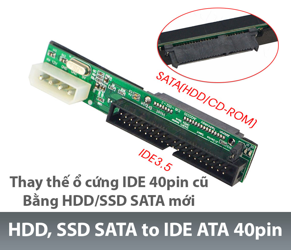 Giắc chuyển HDD SSD SATA sang IDE ATA 40pin, thay thế ổ cứng IDE ATA cũ bằng SSD, HDD SATA mới hiện 