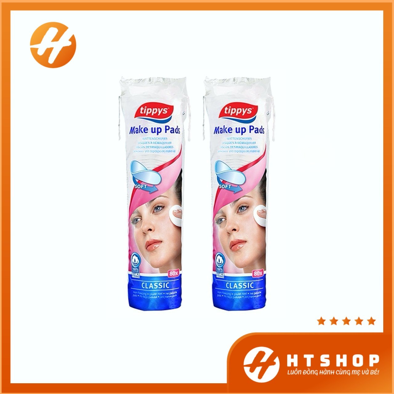 Bông tẩy trang 100% cotton tippys classic make up pads gói 80 miếng