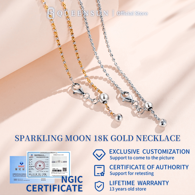 QUEENSUN 18k Moon Pearl Pendant Chain Women's Style Pull adjustable collarbone chain月亮拉珠素链/Custom necklace/Ladies' gifts /daily necklaces / engagement necklaces/ diamond necklaces pendant necklaces