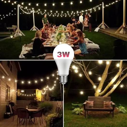 Bóng búp tròn ánh sáng trắng vàng bóng đèn led 3w trang trí ngoài trời trong nhà, bóng đèn đui vặn lắp dây đèn ping pong bóng bulb tròn chống bụi chống nước giá rẻ